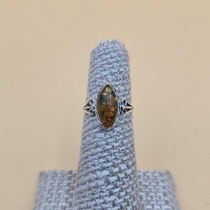 Size 5 Sterling Silver Marquise Amber Stone Band Ring A5711